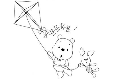 Winnie Pooh y Piglet con una cometa