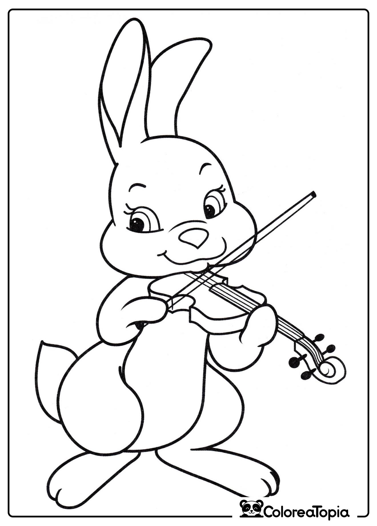 Conejito con violín - dibujo para colorear