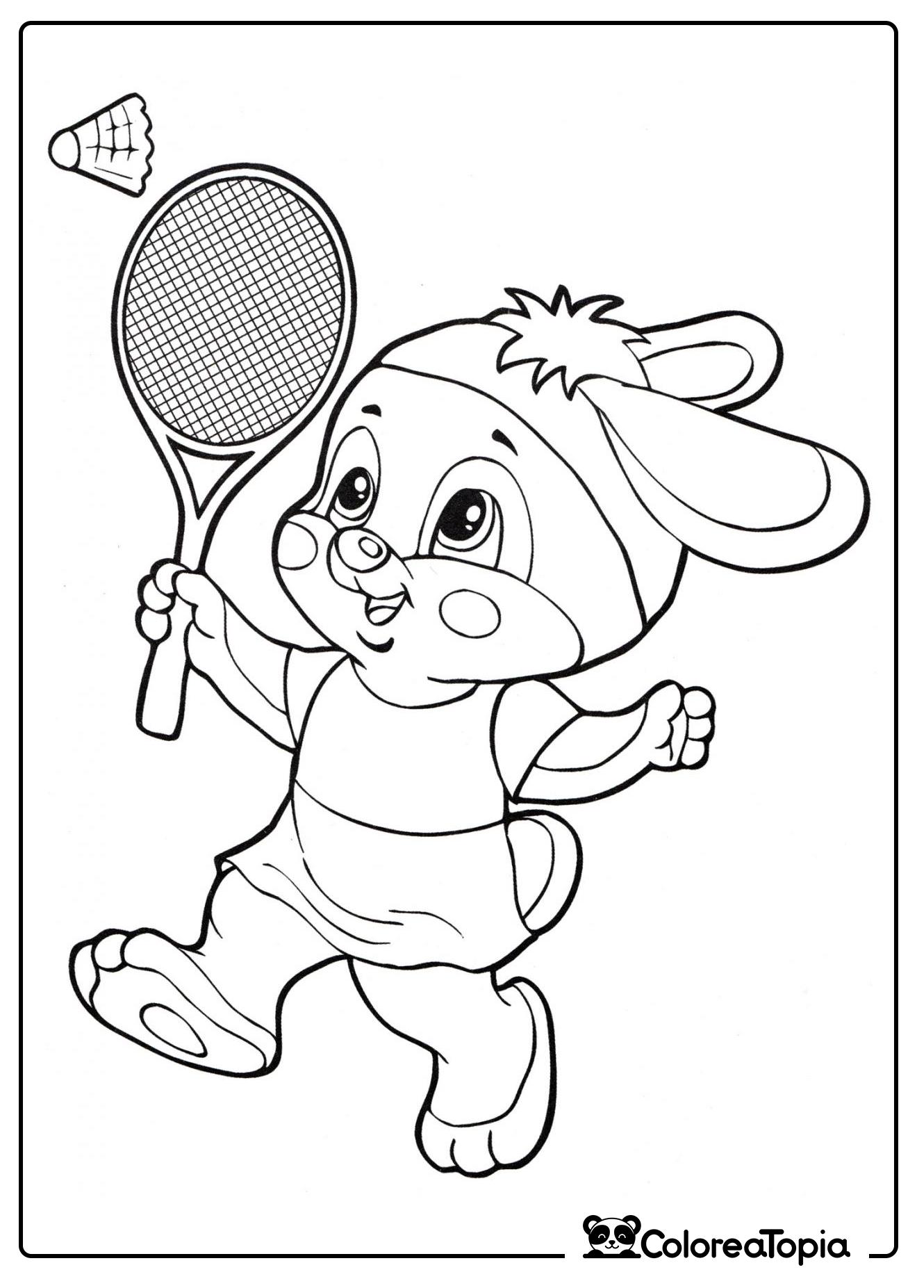 El conejo juega al bádminton - dibujo para colorear