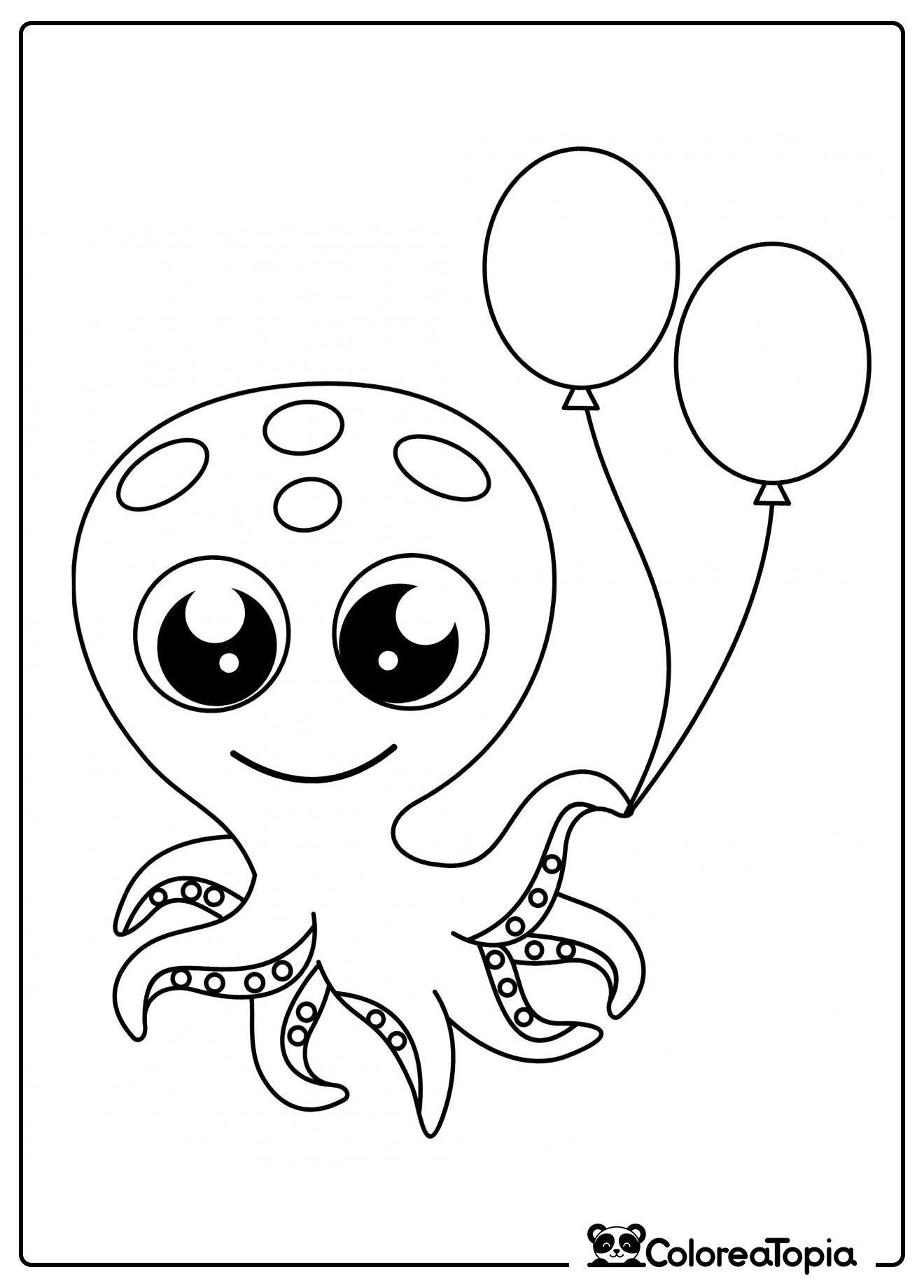 El pulpo sostiene globos - dibujo para colorear