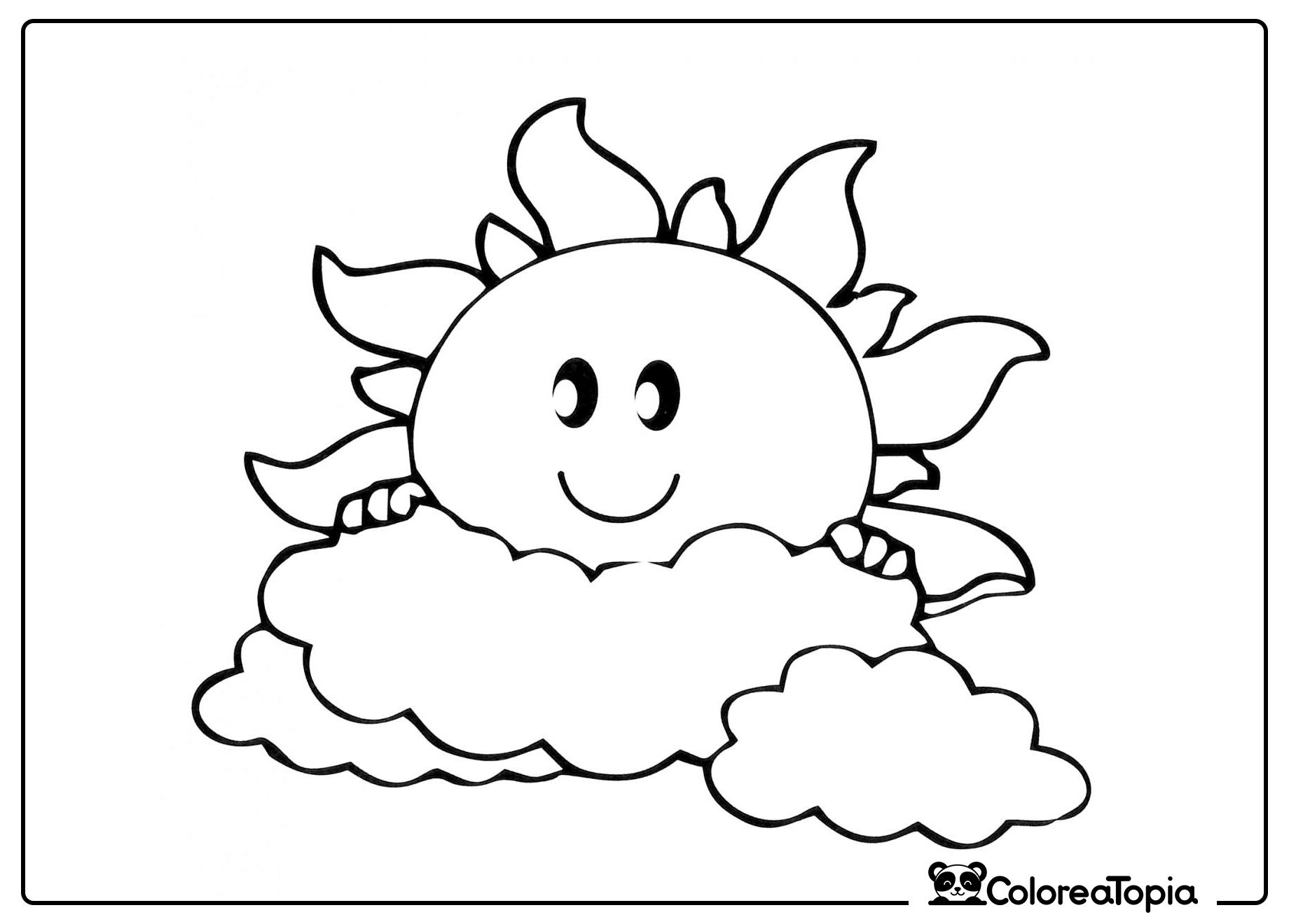 El sol se escondió detrás de la nube - dibujo para colorear