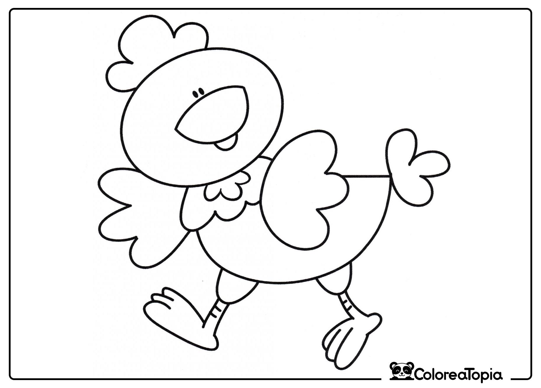 La gallina pasea por el patio - dibujo para colorear