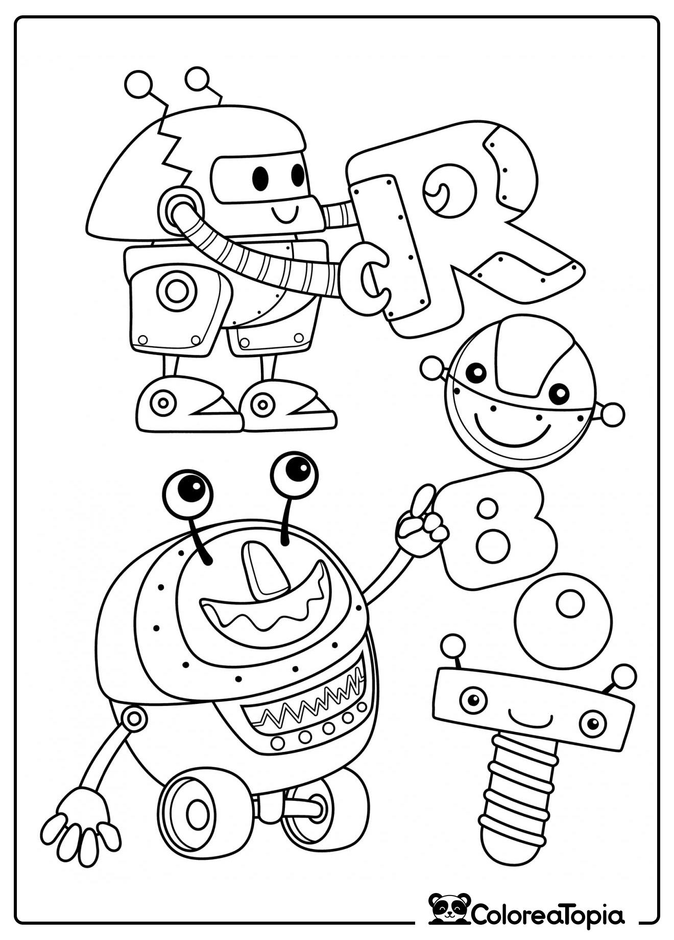 Los robots forman letras - dibujo para colorear