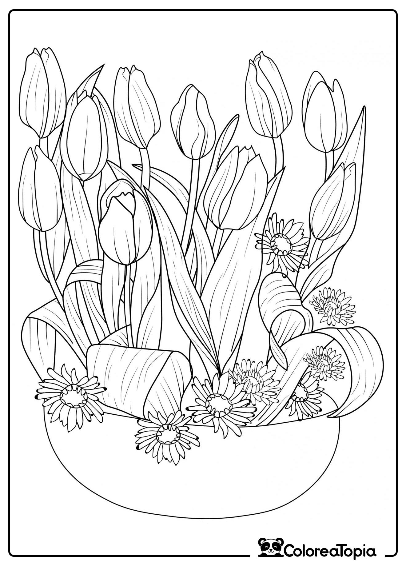 Muchas hermosas tulipanes - dibujo para colorear