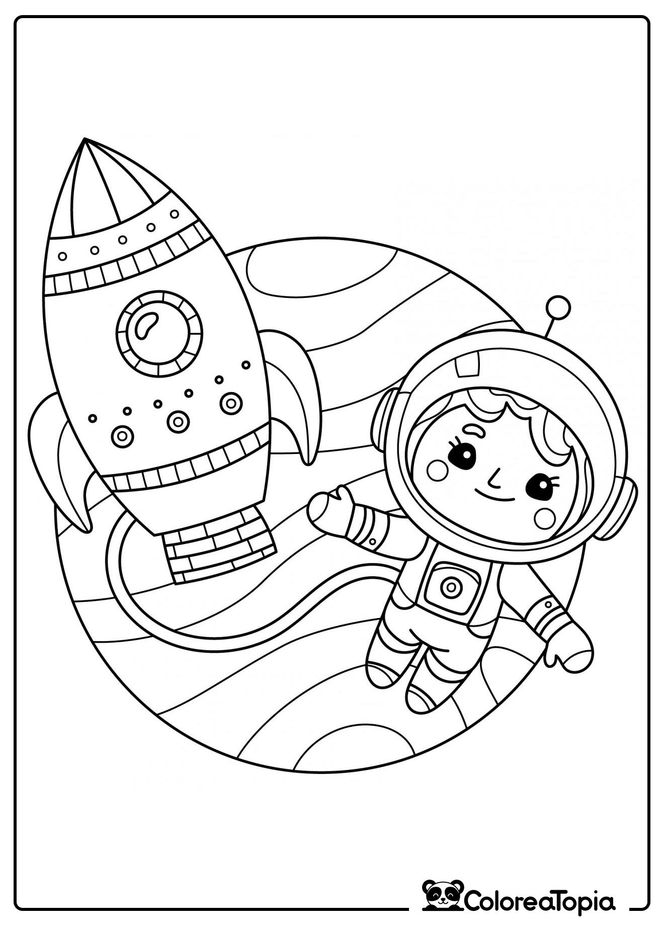 Niño astronauta y cohete - dibujo para colorear