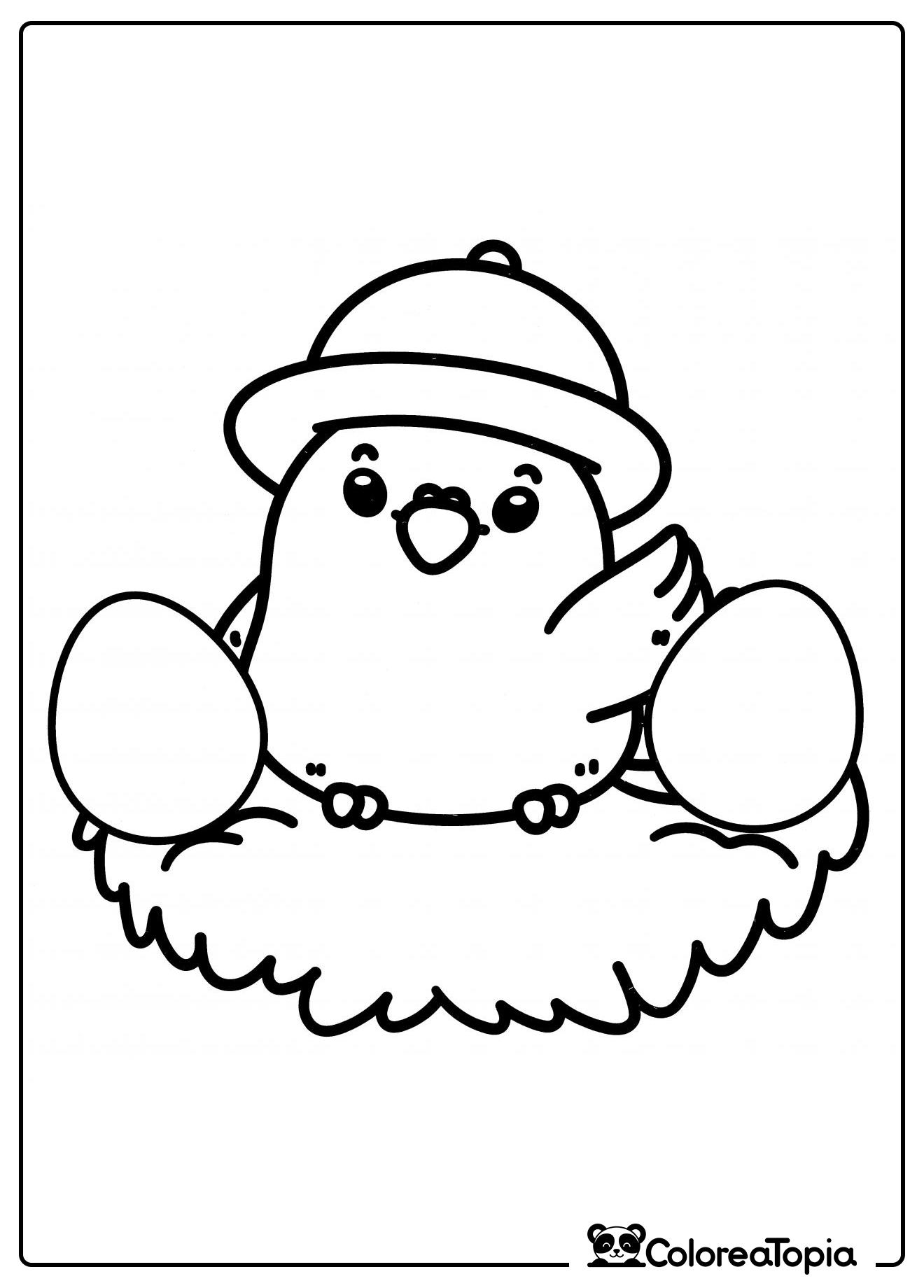 Pollito en el nido - dibujo para colorear