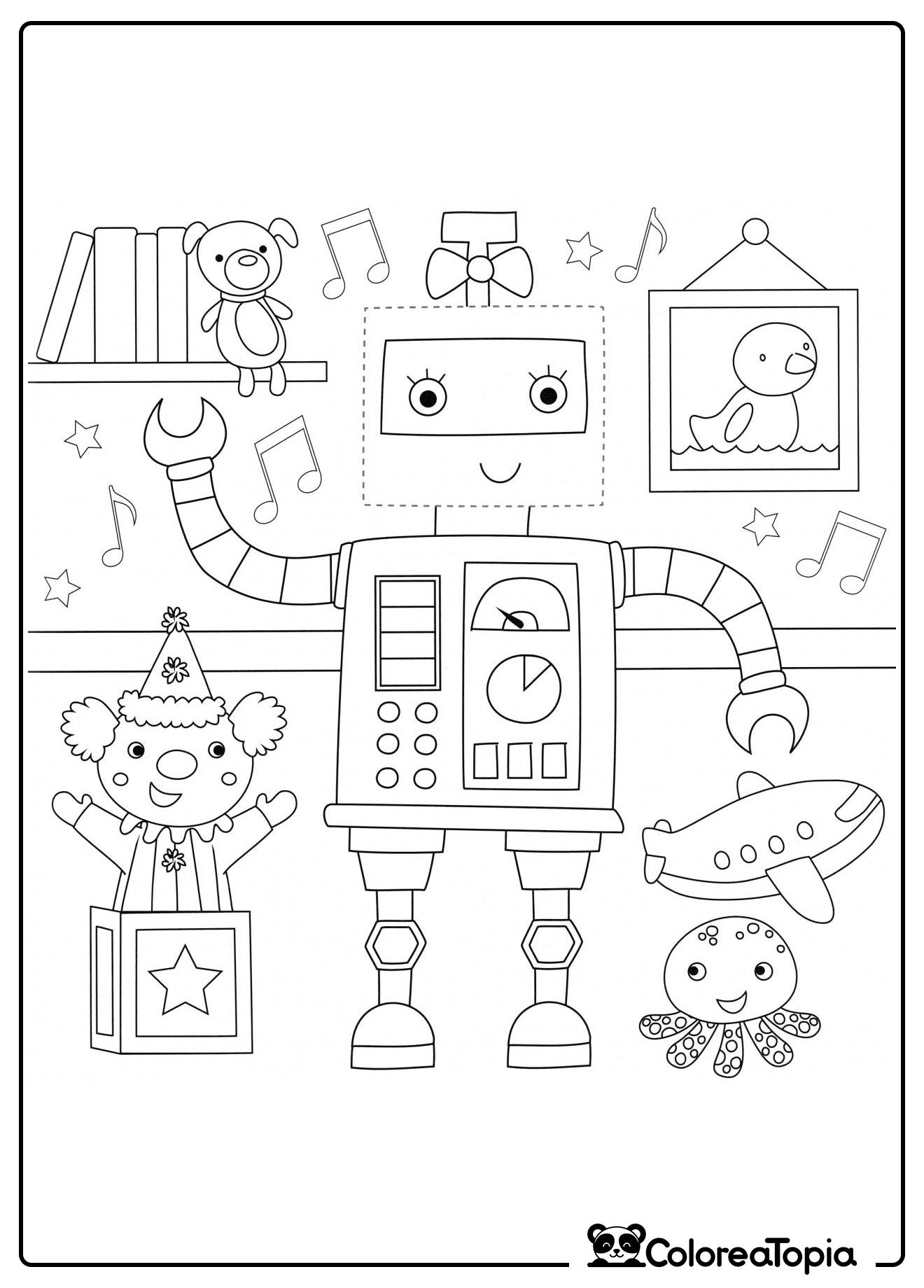 Robot con juguetes infantiles - dibujo para colorear