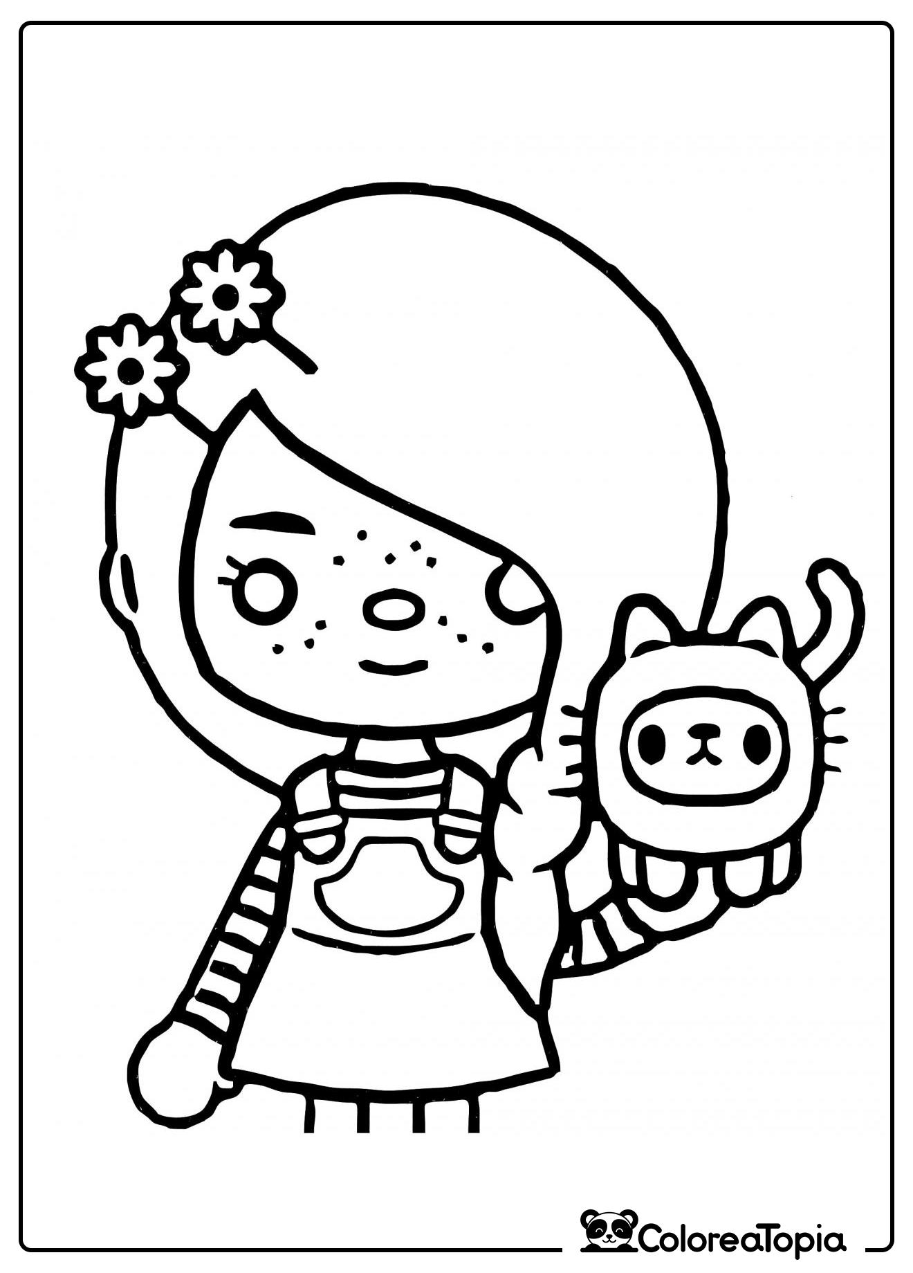 Toca Boca niña con gatito - dibujo para colorear