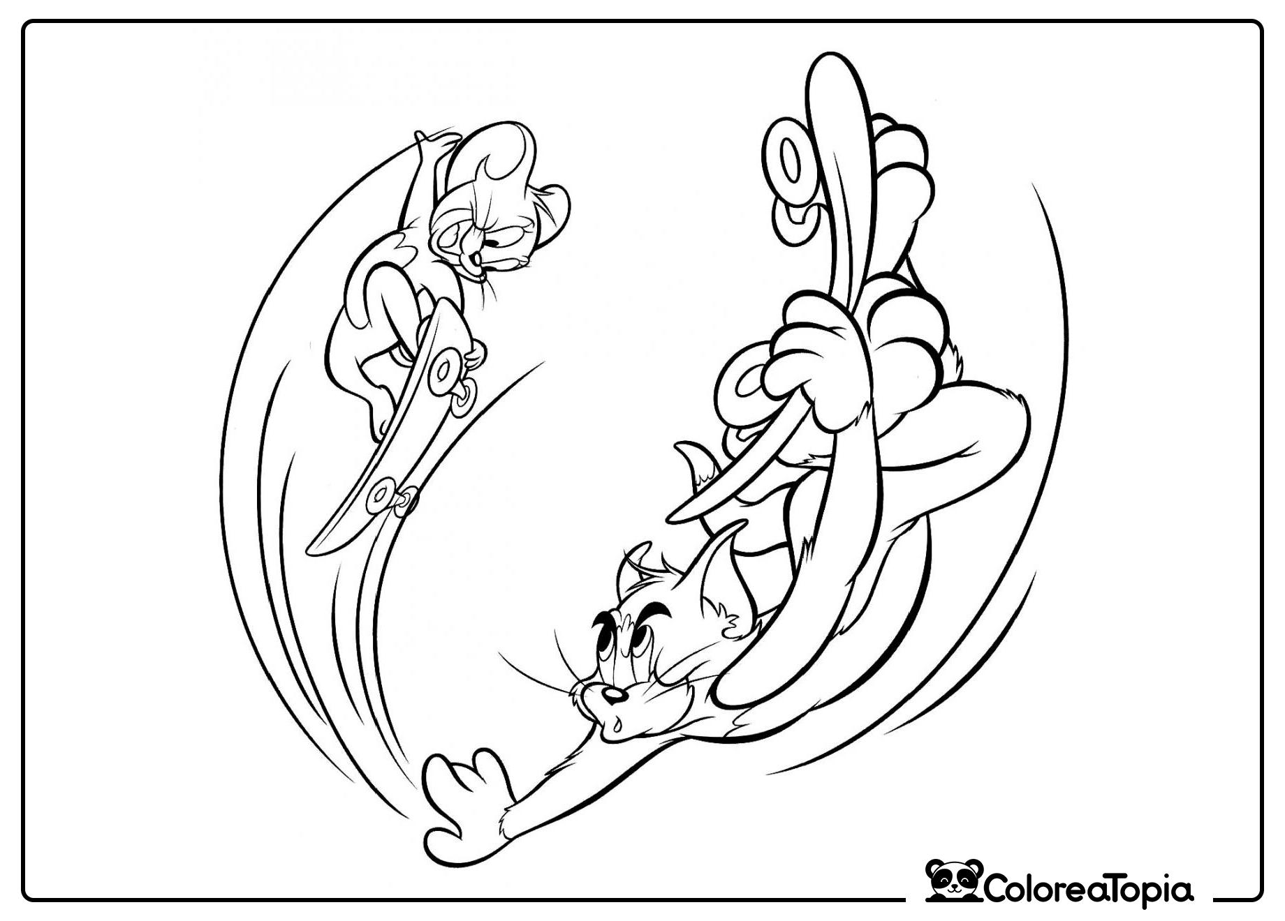 Tom y Jerry en patineta - dibujo para colorear